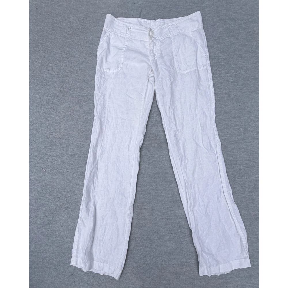 Elan Women's Wide Leg Linen Pants White Small Beachy Nautical Casual Classy